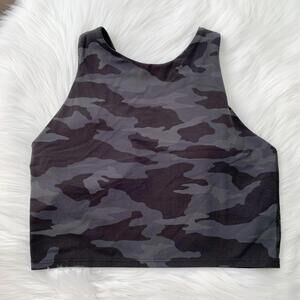 Athleta - Gray camo high neck padded shelf bra cropped tank, S
